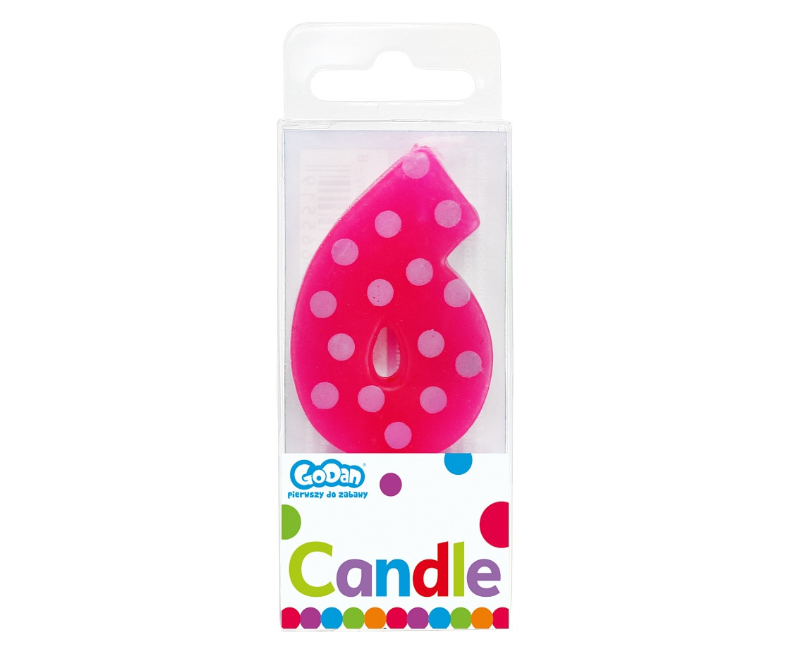 Pick candle "Dots" with digit "6", 6 cm EOL