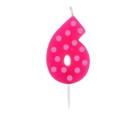 Pick candle "Dots" with digit "6", 6 cm EOL