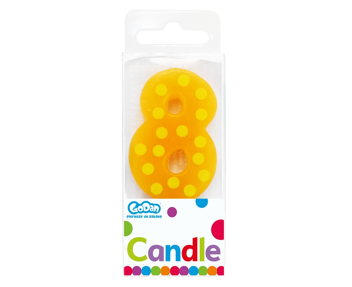 Pick candle "Dots" with digit "8", 6 cm EOL