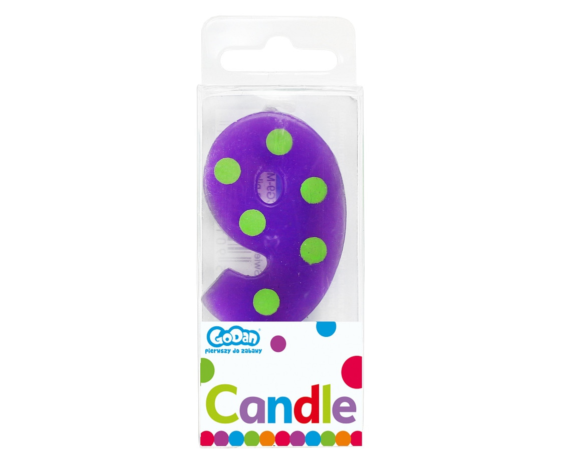 Pick candle "Dots" with digit "9", 6 cm EOL