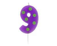 Pick candle "Dots" with digit "9", 6 cm EOL