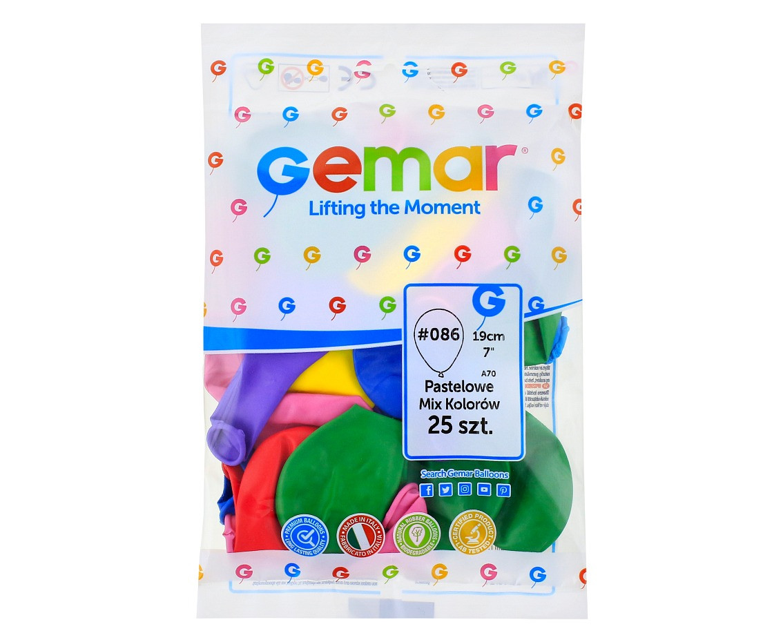 Balony Gemar 7", pastel mix, 25szt.