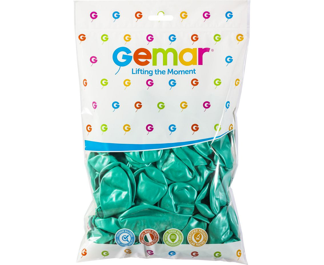 Balony Gemar 12", metalik turkusowozielone, 100szt. KK