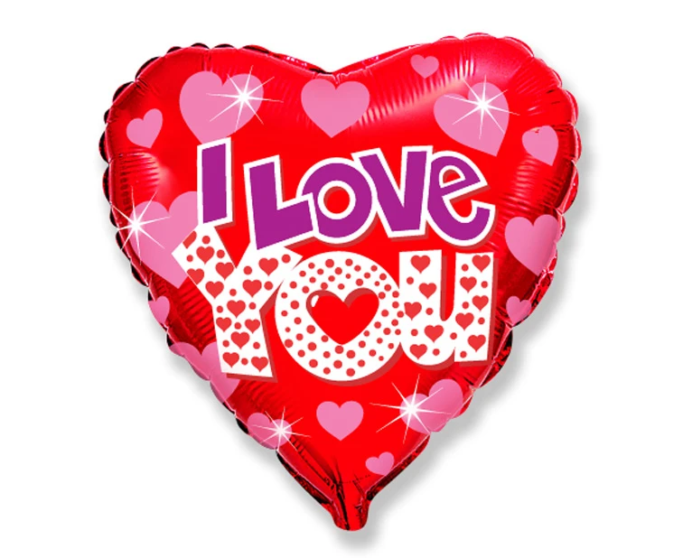 Foil balloon 18" FX - I Love You + hearts,  unpacked (flat) EOL
