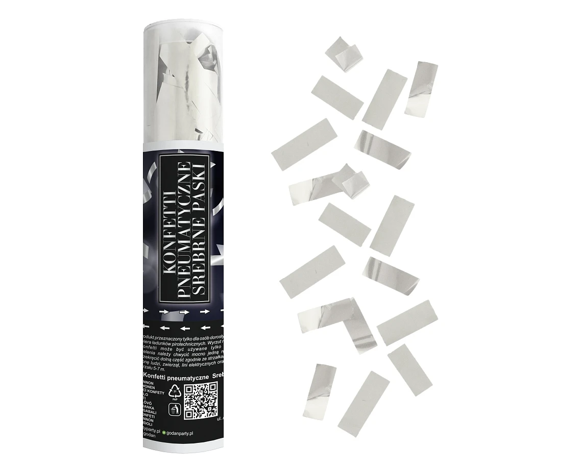 Confetti Cannon - silver stripes / 20 cm EOL