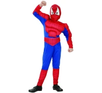 Spider Hero role-play set with muscles for kids (jumpsuit with muscles, belt, hood), size 120/130 cm