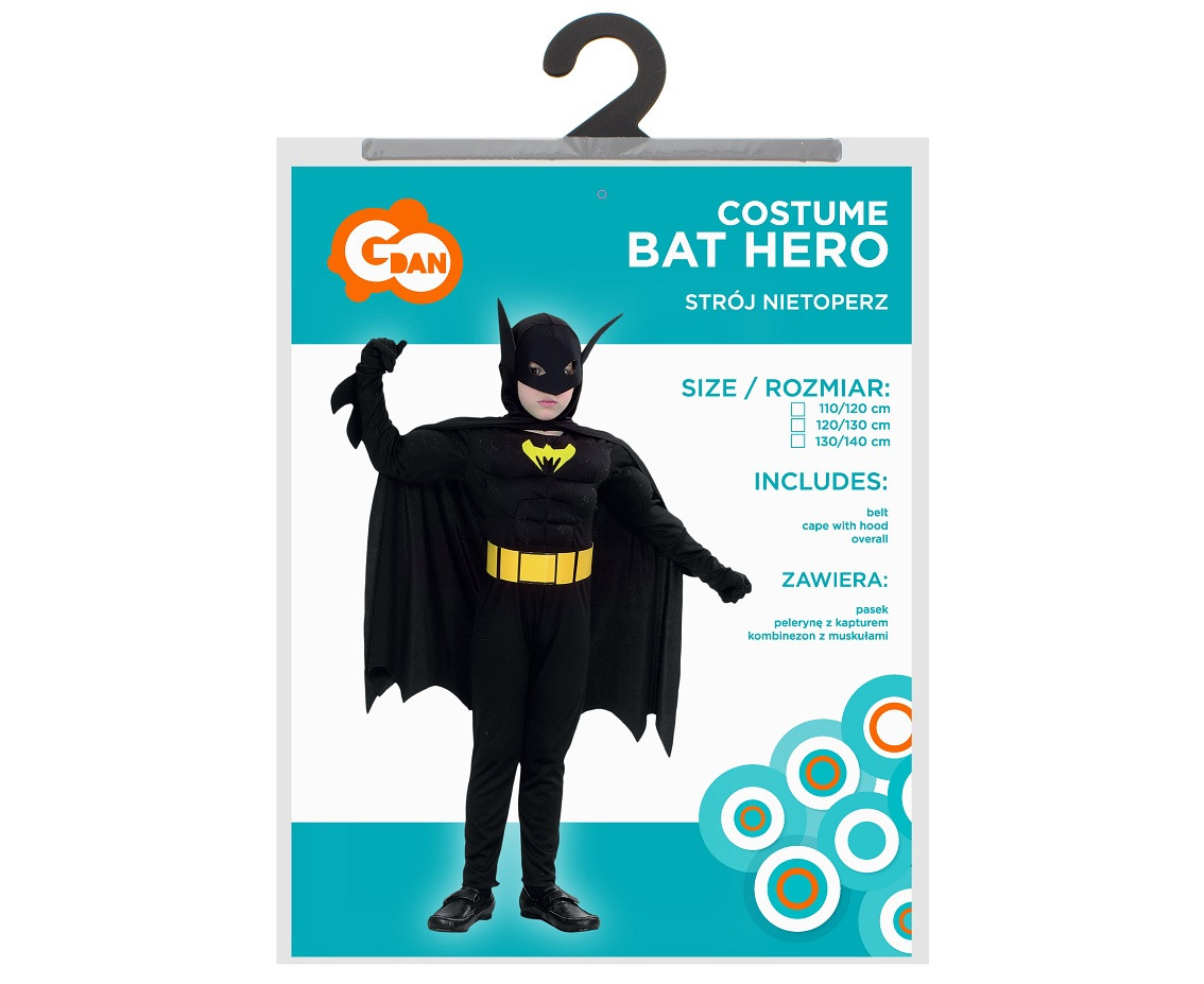 Bat Hero role-play set (jumpsuit with muscles, belt, cape with hood), size 120/130