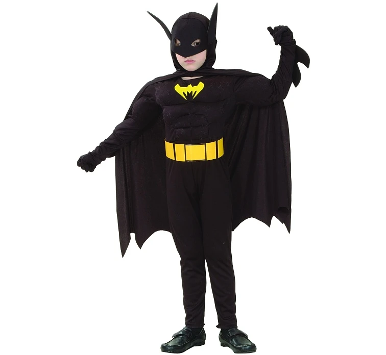 Bat Hero role-play set (jumpsuit with muscles, belt, cape with hood), size 130/140