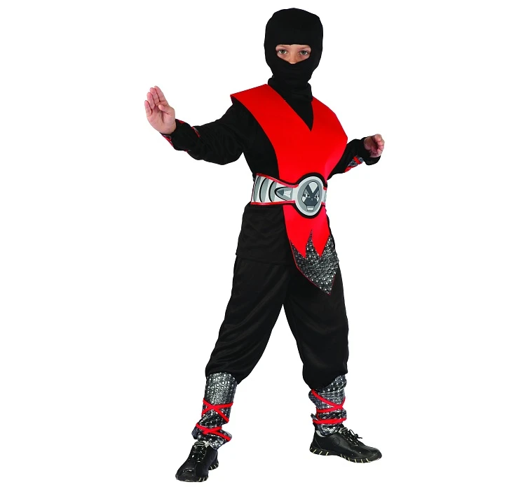 Red Ninja role-play set (hood, shirt, pants, armor, belt, arm guards, leg guards), size 120/130