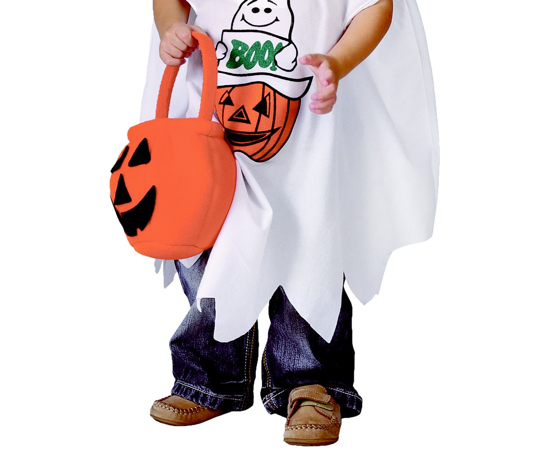 Little Ghost role-play set for kids (cape with hood, pumpkin bag), size 92/104 cm