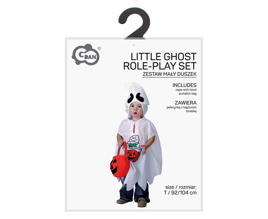 Little Ghost role-play set for kids (cape with hood, pumpkin bag), size 92/104 cm