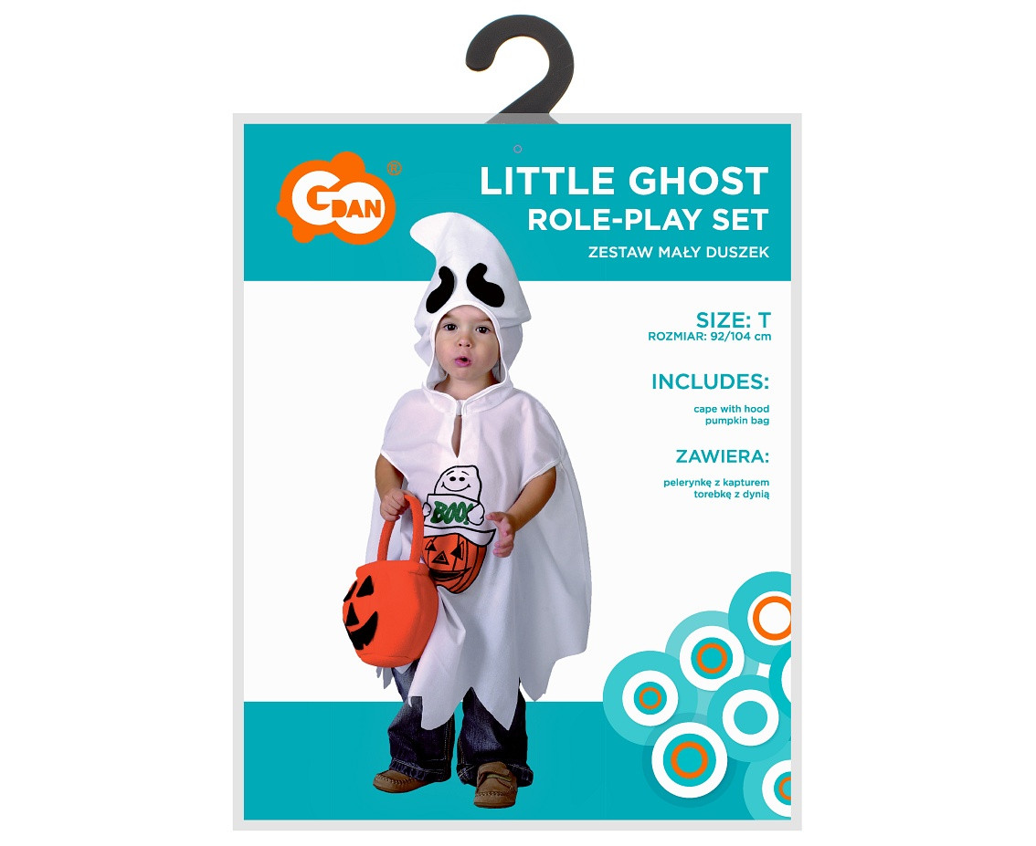 Little Ghost role-play set for kids (cape with hood, pumpkin bag), size 92/104 cm