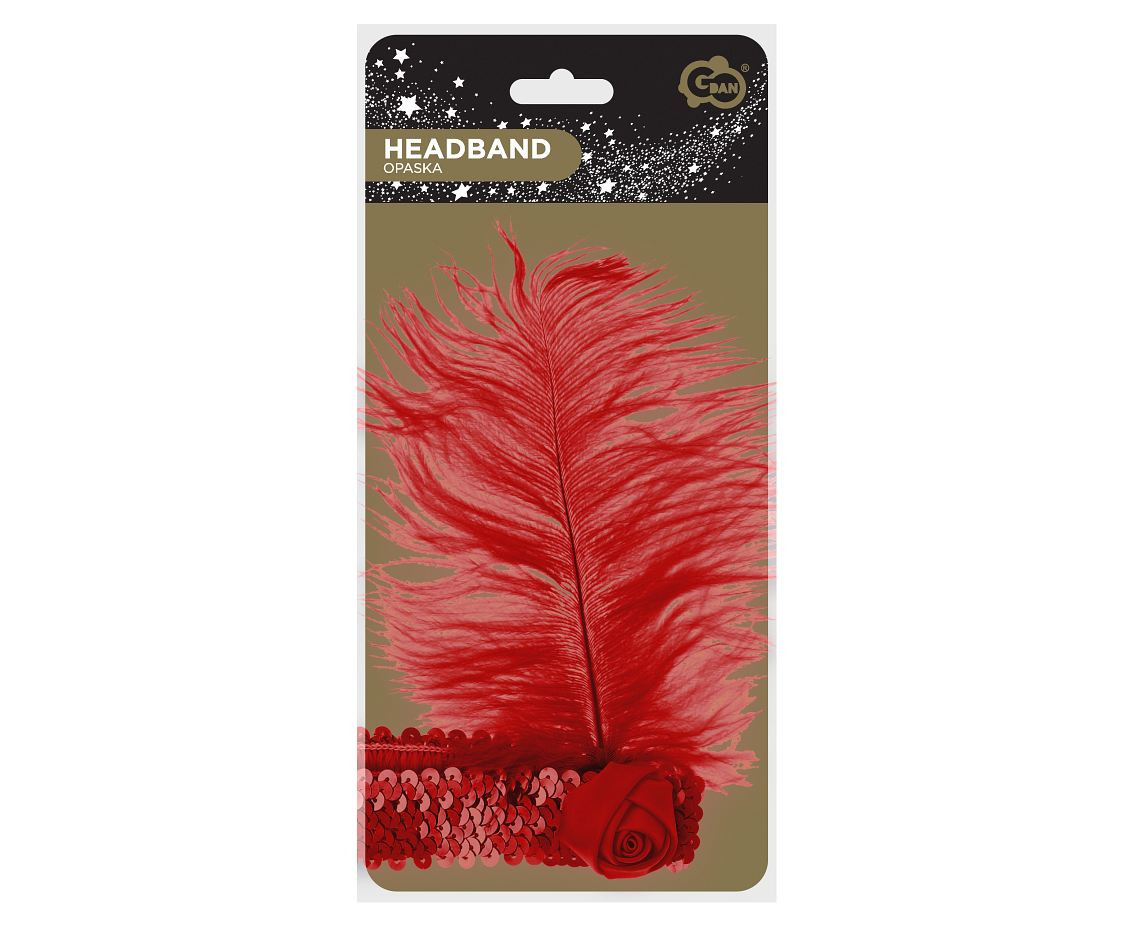 Headband with feather "Retro" (red)