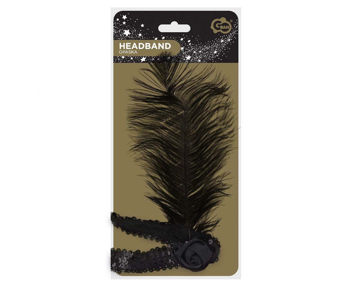 Headband with feather "Retro" (black)