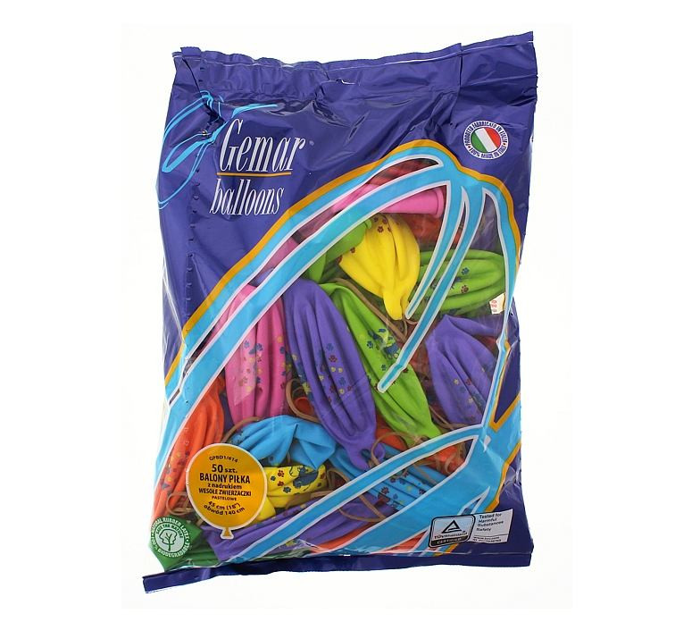 Balony Gemar, pastel "piłka ze zwierzętami", 50szt.