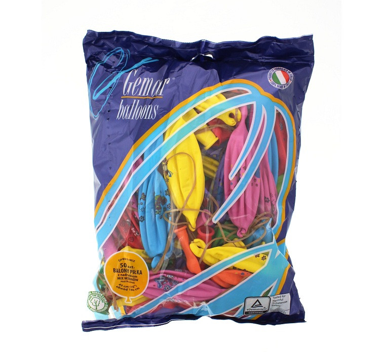 Balloons Gemar, pastel ball with lux print, mix, 50pcs