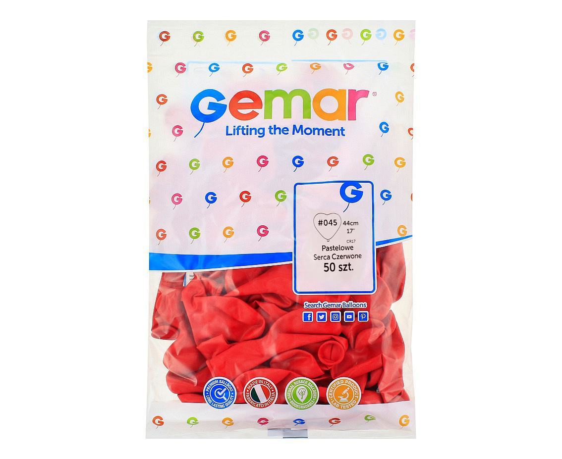 Balloons Gemar 17", CR pastel large heart dark red, 50pcs