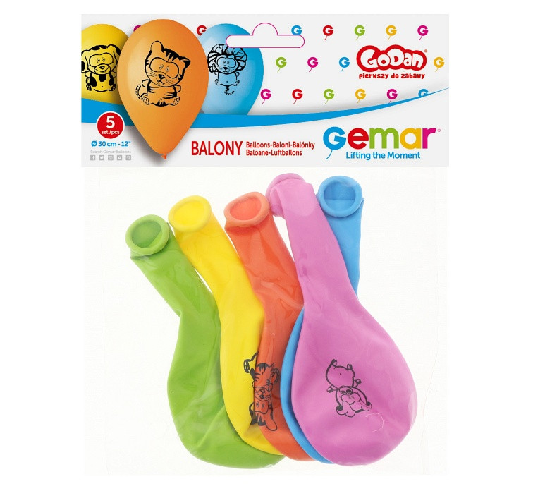 Balloons Gemar 12", pastel premium "jungle animals", 5pcs