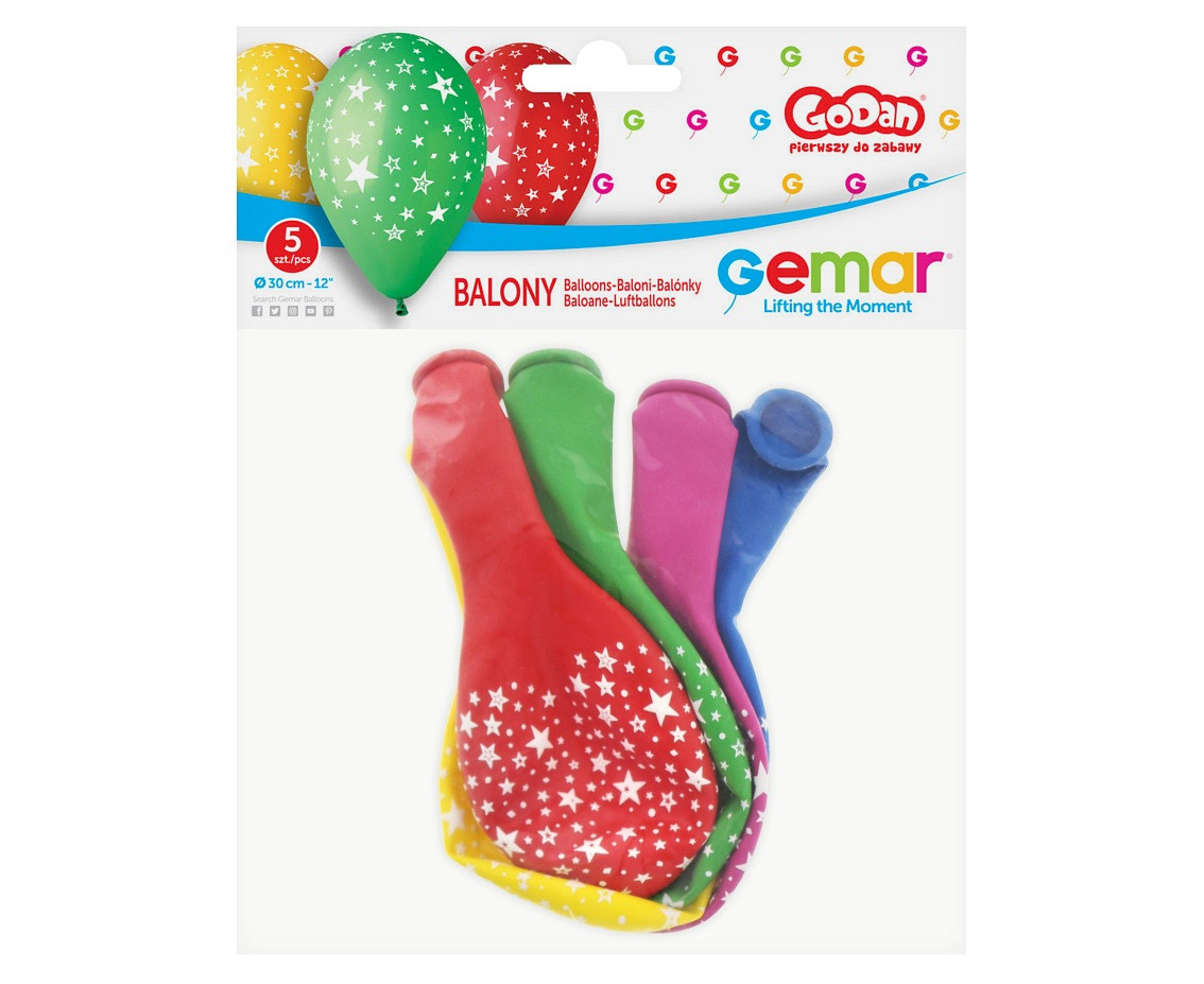 Balloons Gemar 12", pastel premium "stars", 5pcs