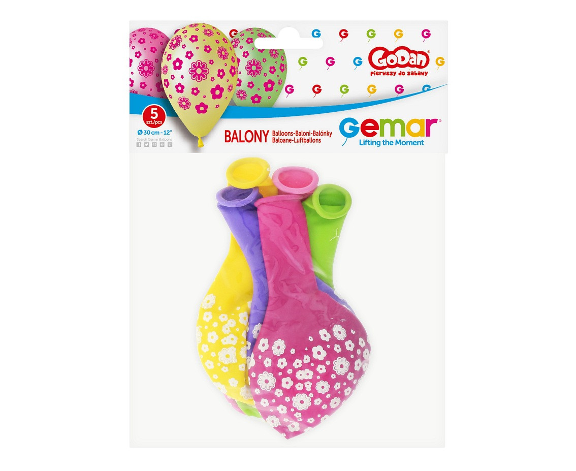 Balony Gemar 12", pastel premium "kwiatuszki", 5szt.