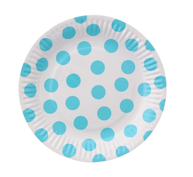 Paper plate "Polka dot blue",18 cm 6 pcs EOL