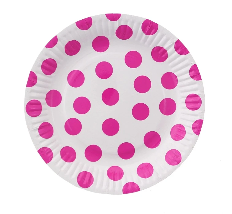 Paper plate "Polka dot magenta",18 cm 6 pcs EOL