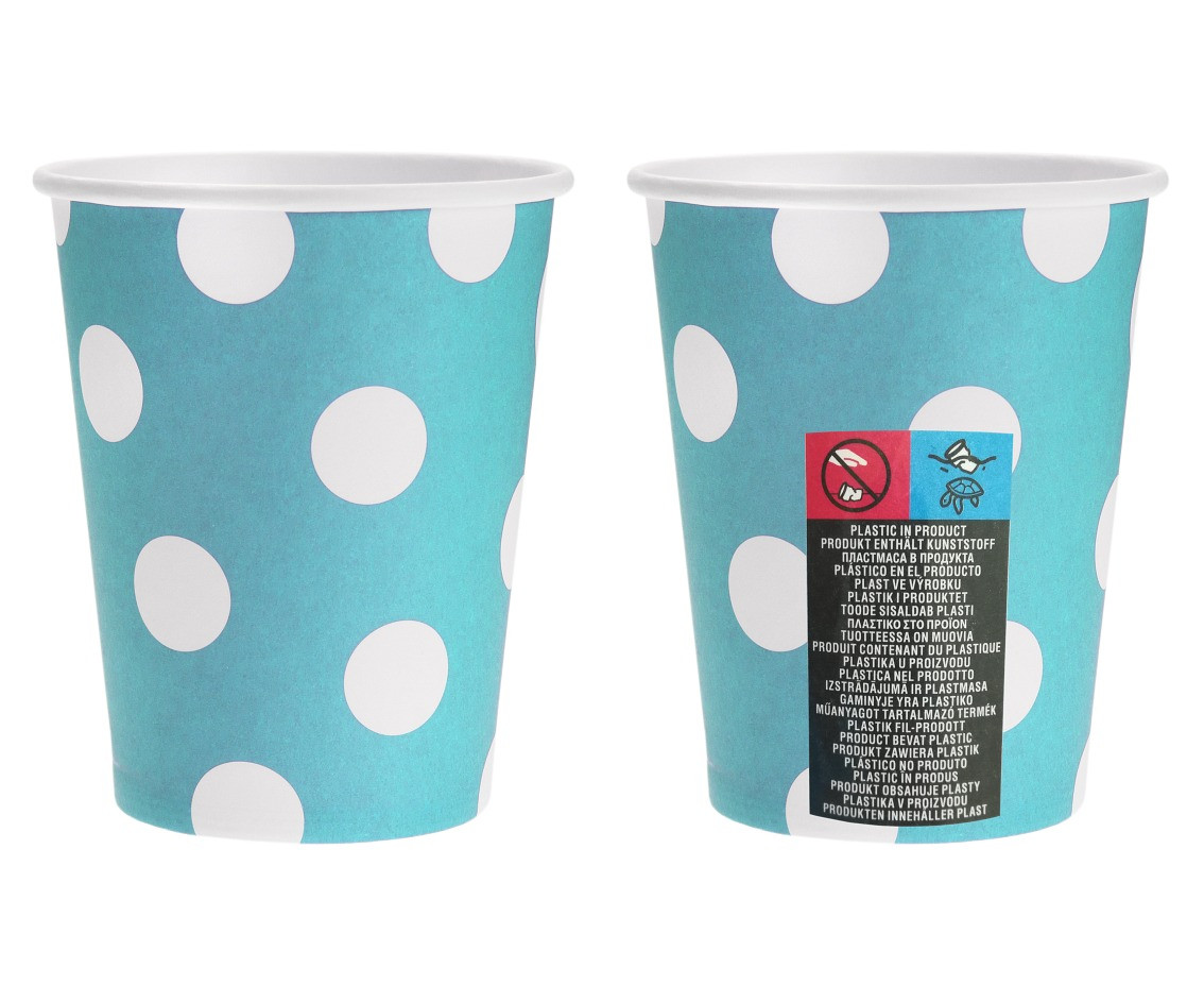 Paper cups Polka Dot, blue, 250 ml /  6 pcs