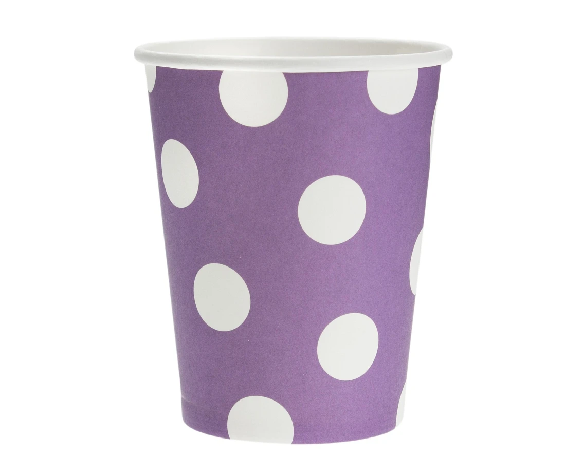 Paper cups Polka Dot, purple, 270 ml / 6 pcs