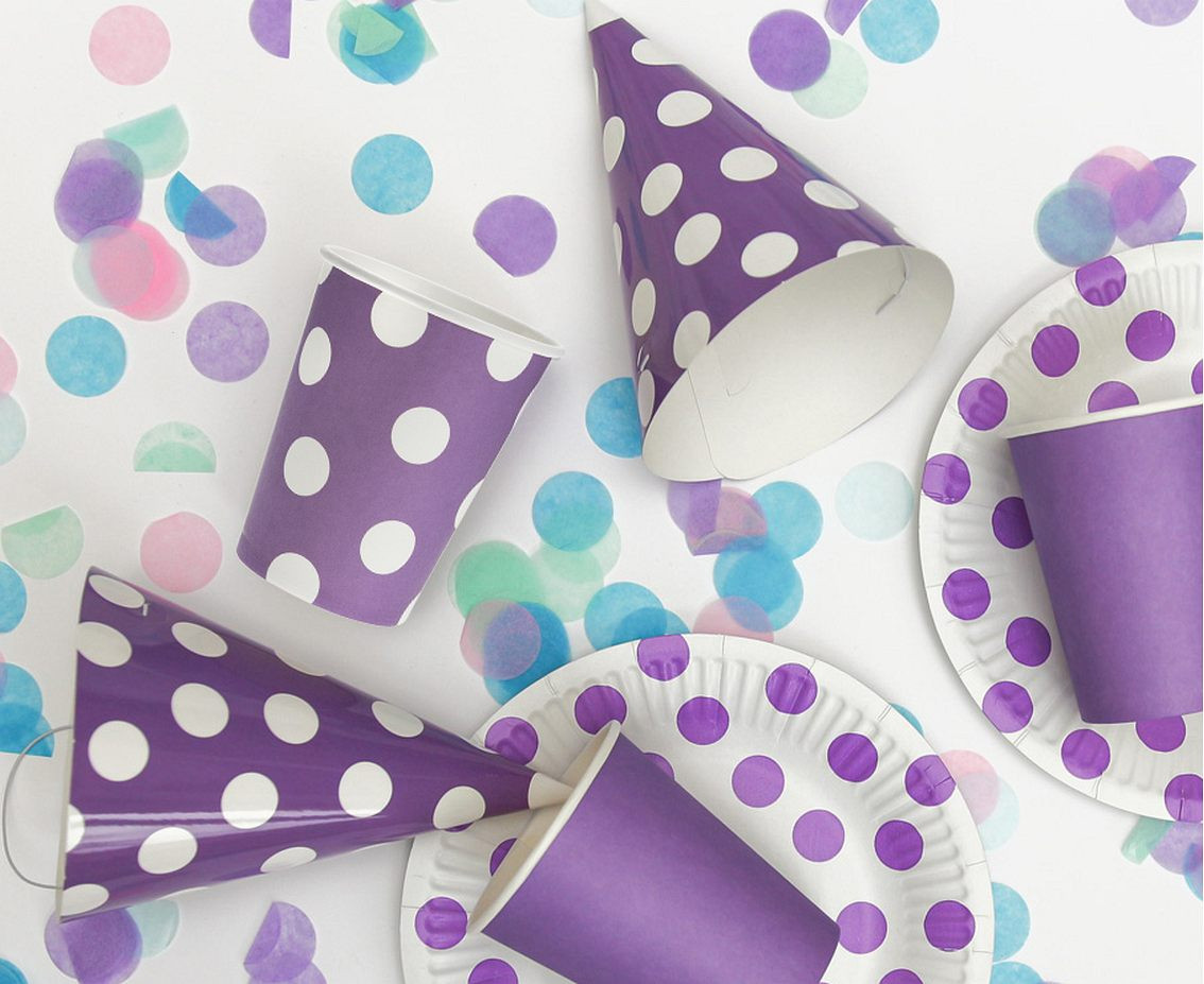 Paper cups Polka Dot, purple, 270 ml / 6 pcs