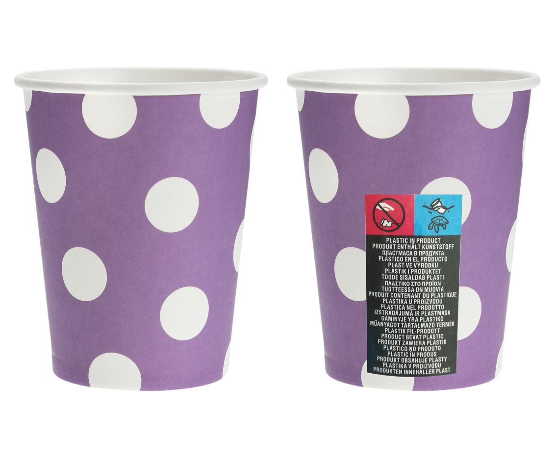 Paper cups Polka Dot, purple, 270 ml / 6 pcs
