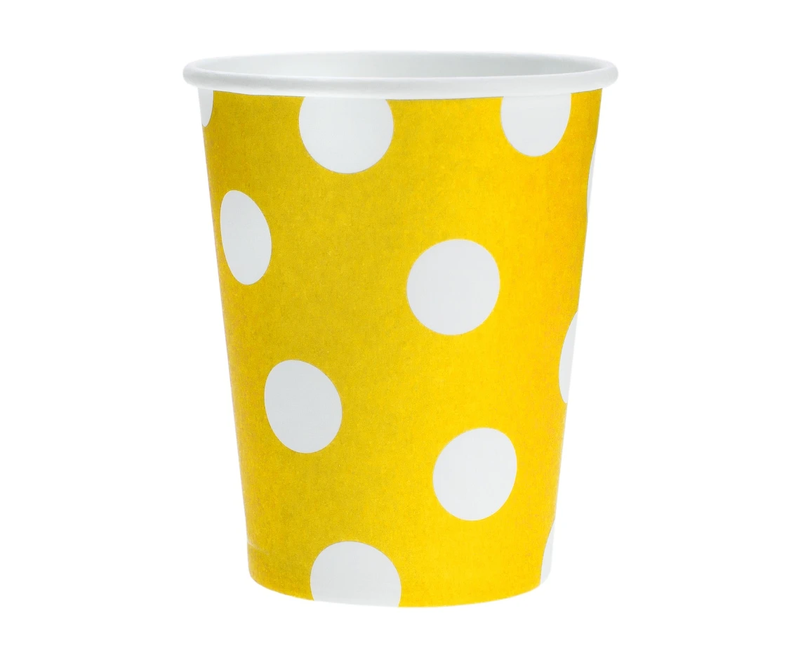 Paper Cups Polka Dots, yellow, 250 ml / 6 pcs
