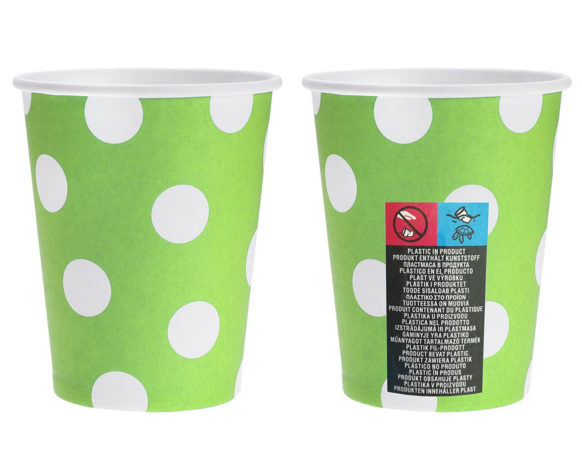 Paper Cups Polka Dots, green, 270 ml / 6 pcs