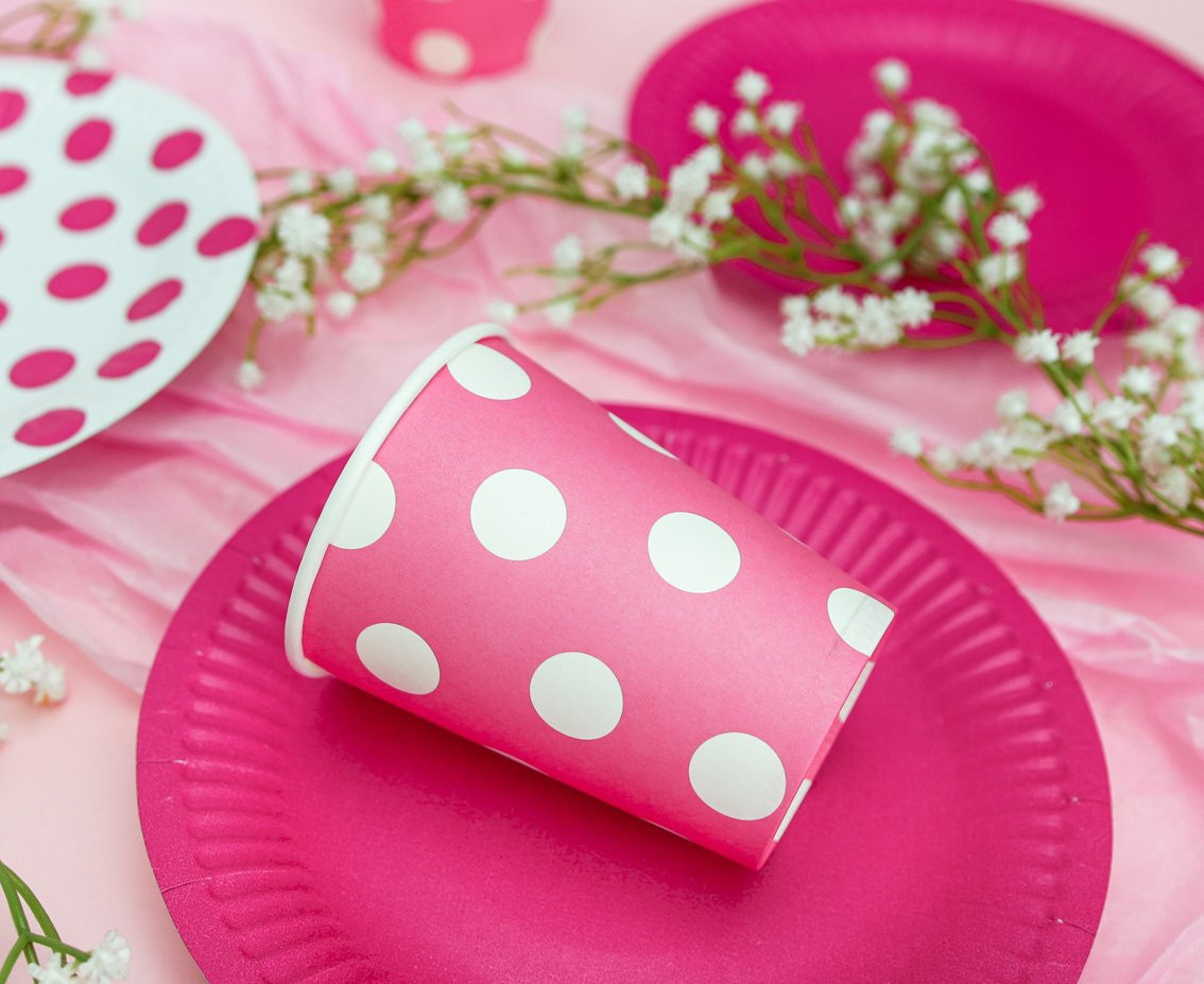 Paper Cups Polka Dots, magenta, 270 ml /  6 pcs