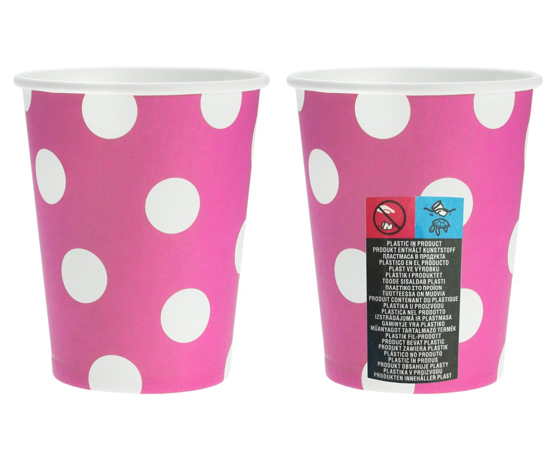Paper Cups Polka Dots, magenta, 270 ml /  6 pcs