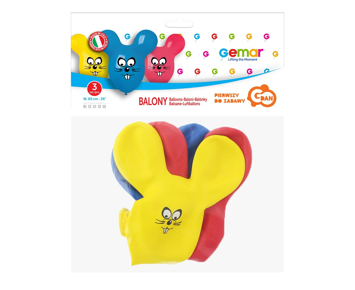 Balony Gemar, pastel premium myszki, 65 cm, 3szt.