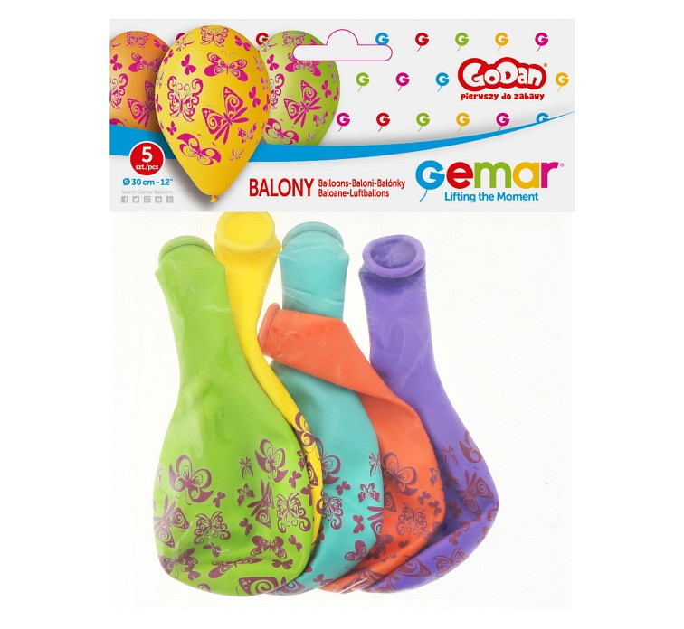 Balony Gemar 12", pastel premium "motyle", 5szt.
