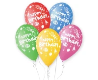 Balloons Gemar 12", pastel premium "happy birthday" (party), 5pcs EOL