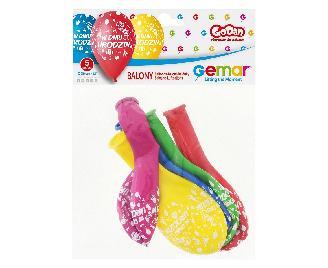 Balony Gemar 12", pastel premium w dniu urodzin, 5szt.