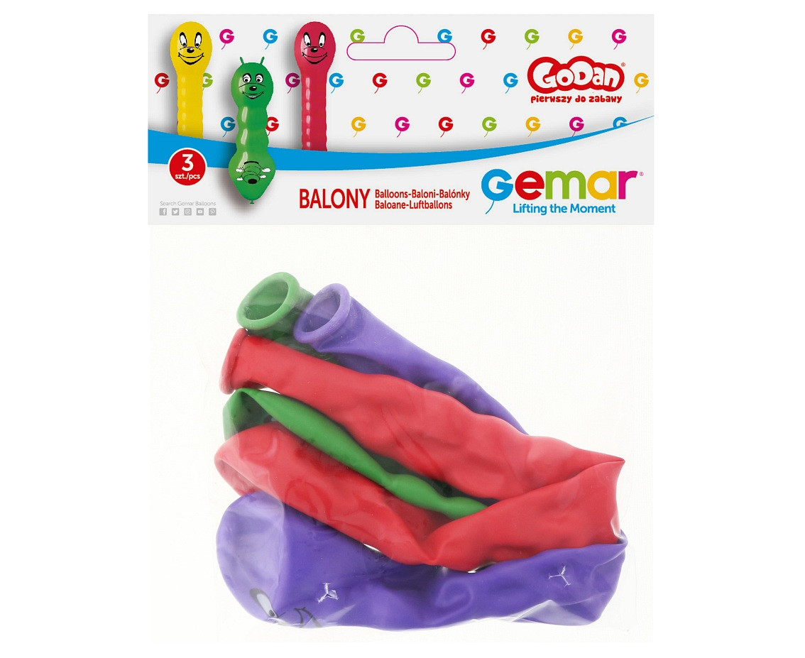 Balony Gemar, pastel premium dżdżownice długie, 95 cm, 3szt.