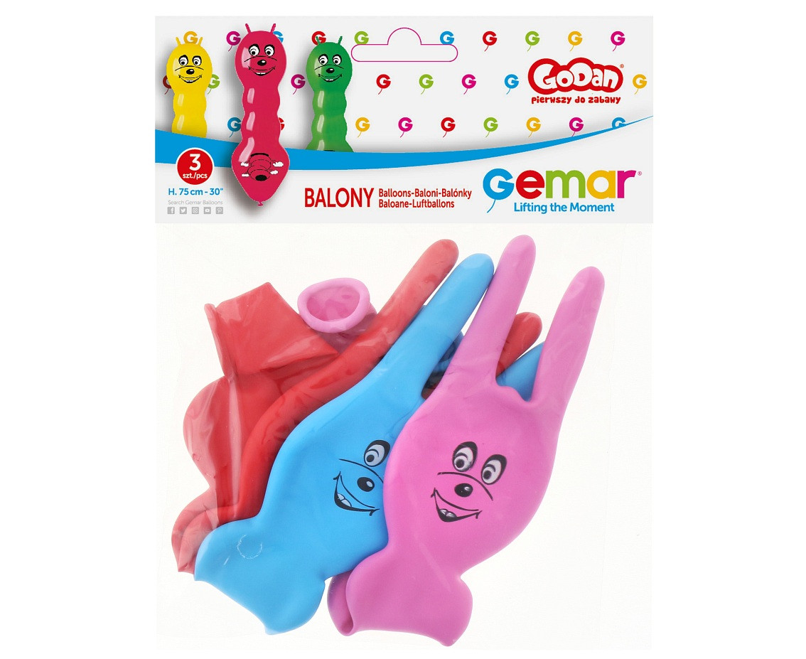 Balony Gemar, pastel premium dżdżownice z rogami, 75 cm, 3szt.