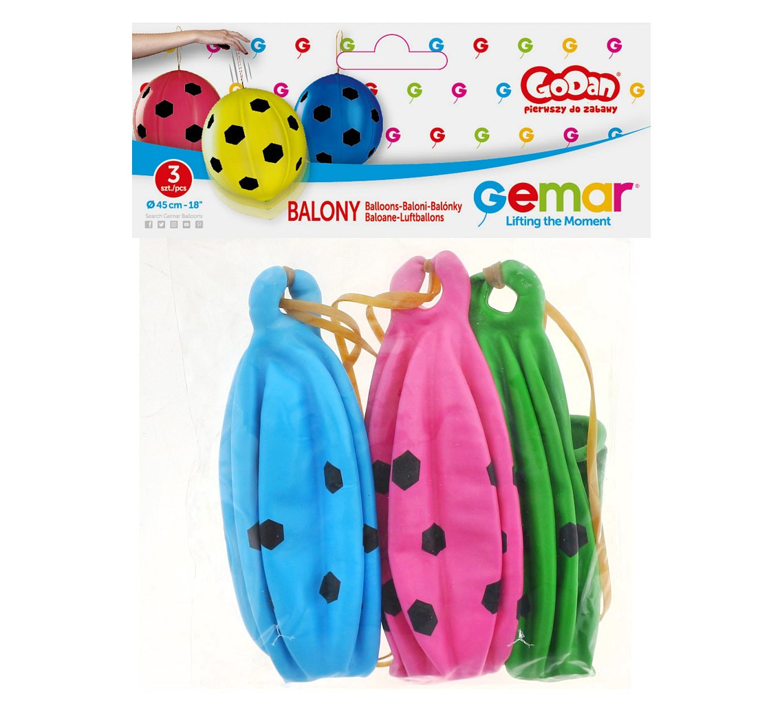 Balony Gemar, pastel premium piłka nożna, piłki z gumką, 3szt.