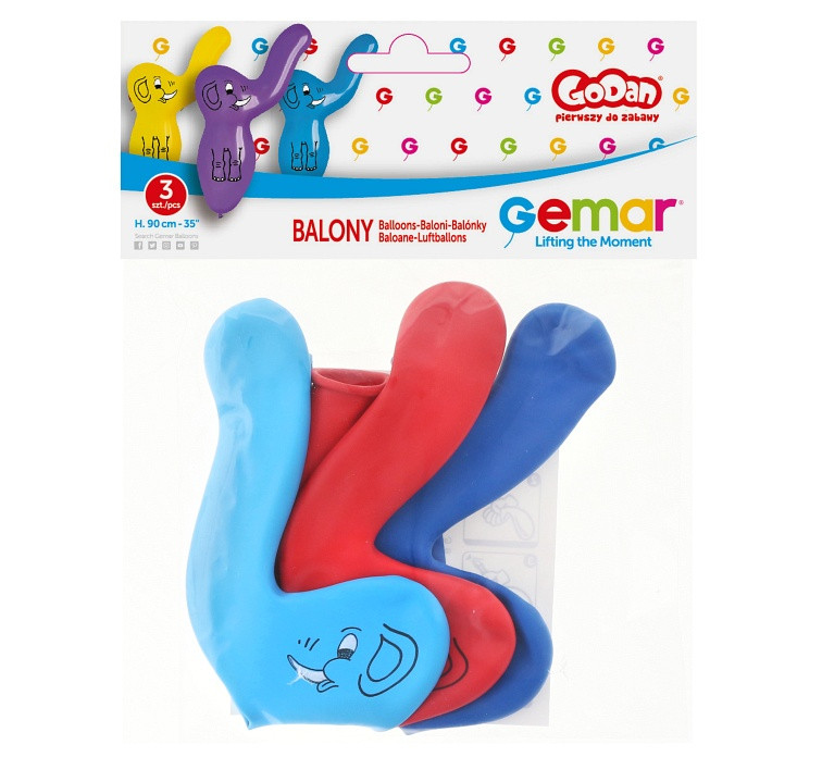 Balony Gemar, pastel premium słoniki, 90 cm, 3szt.