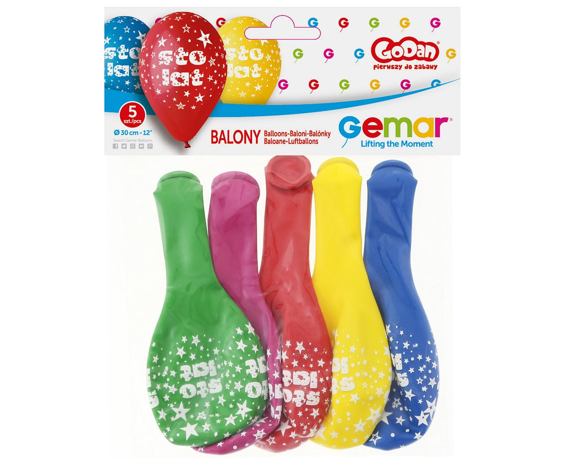 Balloons Gemar 12", pastel premium "sto lat", 5pcs