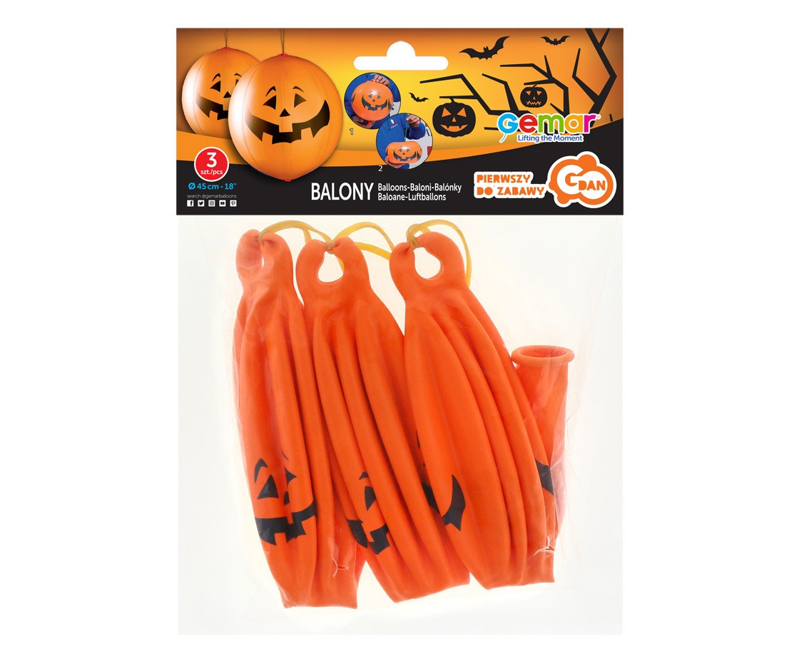 Balloons Gemar, pastel halloween pumpkin, ball shape with rubber band, 3pcs