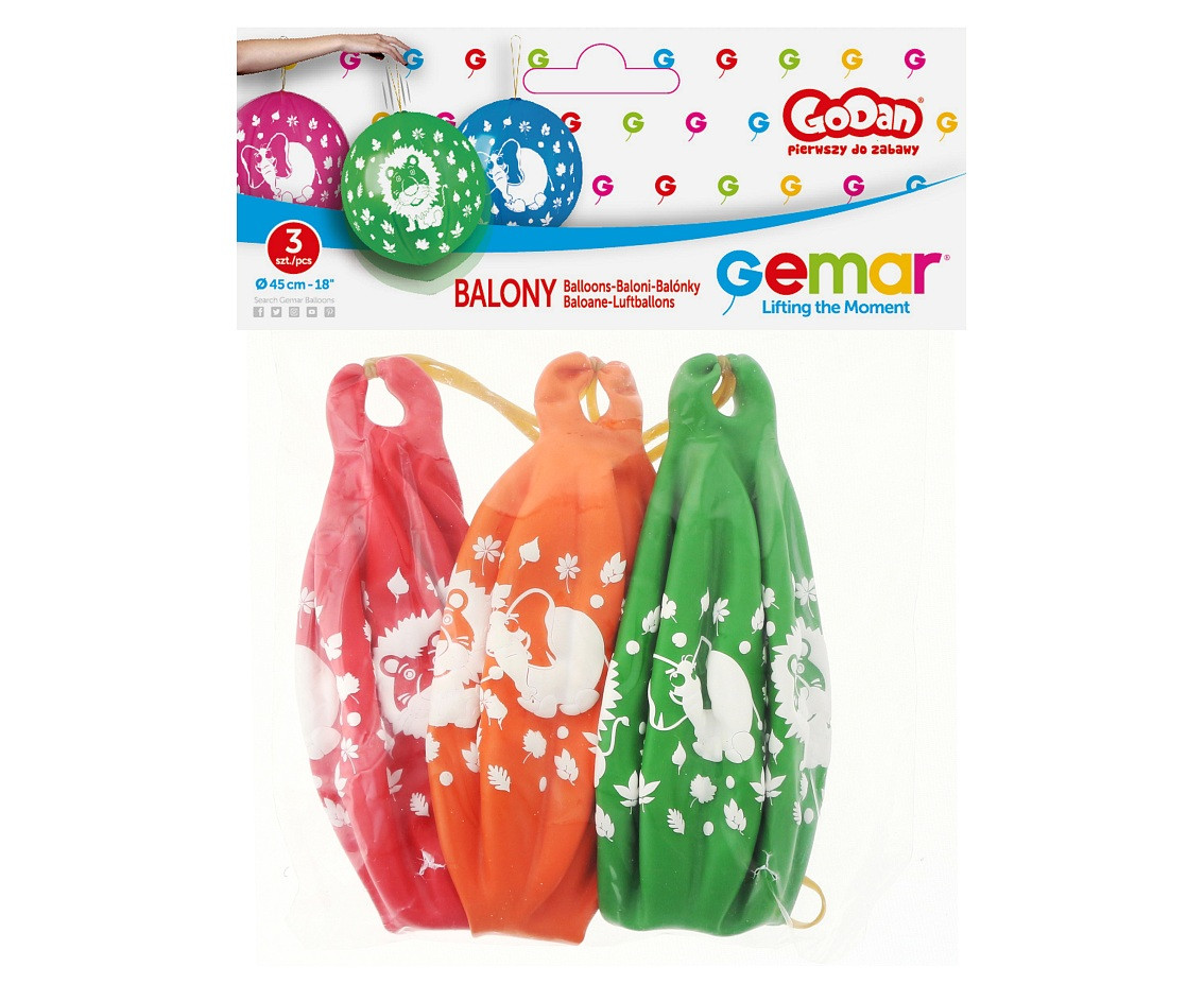 Balloons Gemar, pastel balloons premium, jungle, ball shape with rubber band, 3pcs