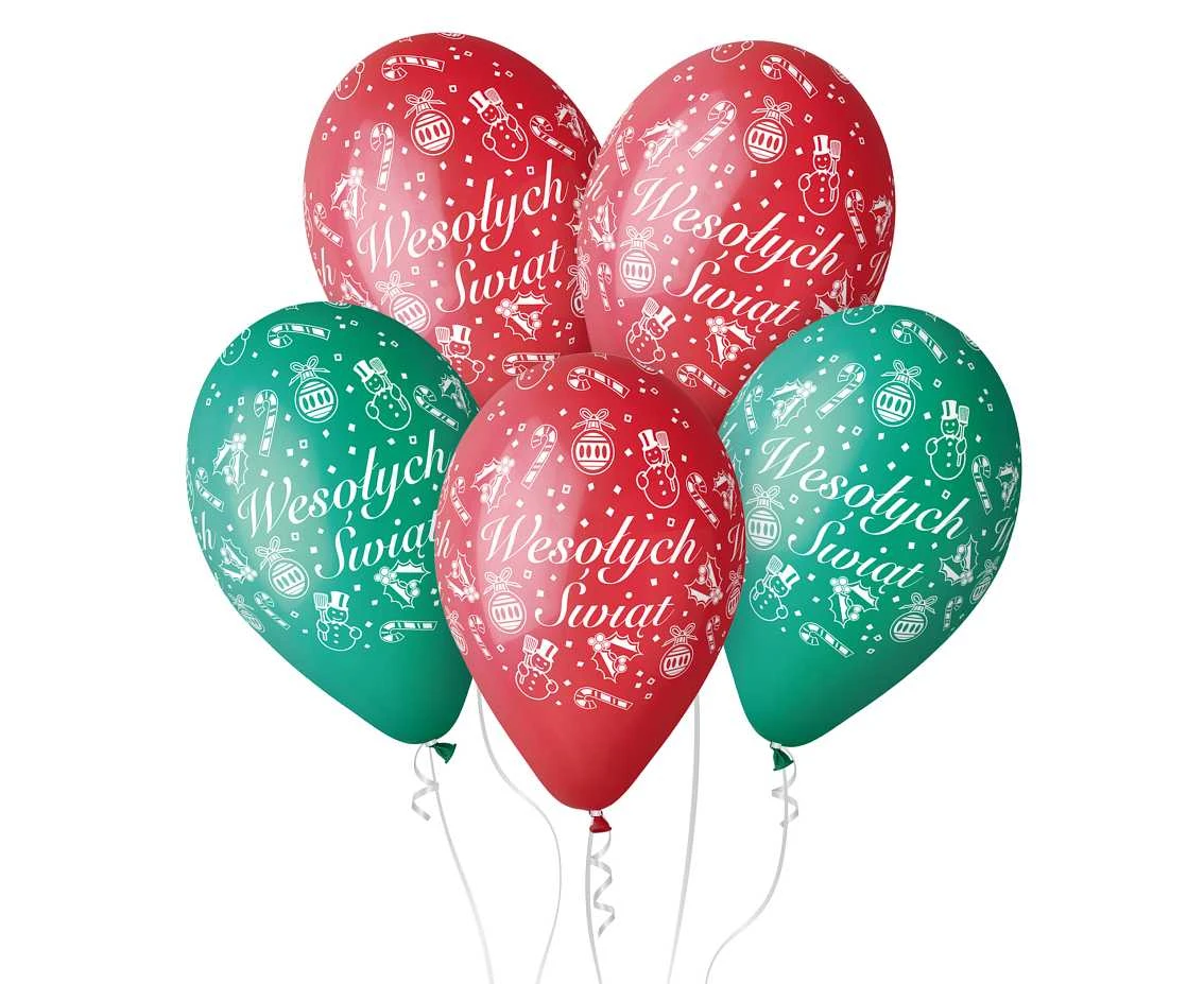 Balloons Gemar 12", pastel premium "wesołych świąt", red and green, 5pcs