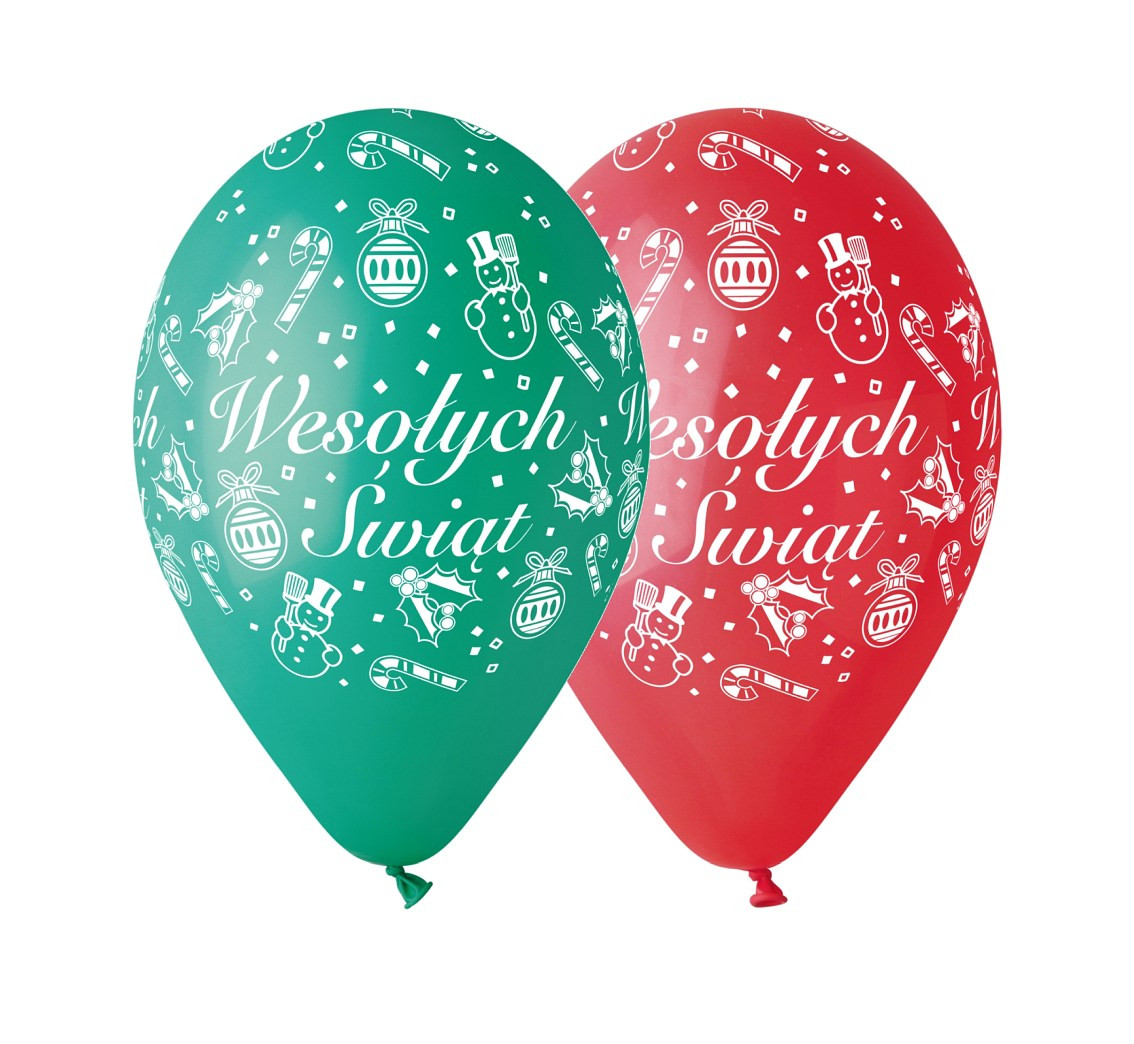 Balloons Gemar 12", pastel premium "wesołych świąt", red and green, 5pcs