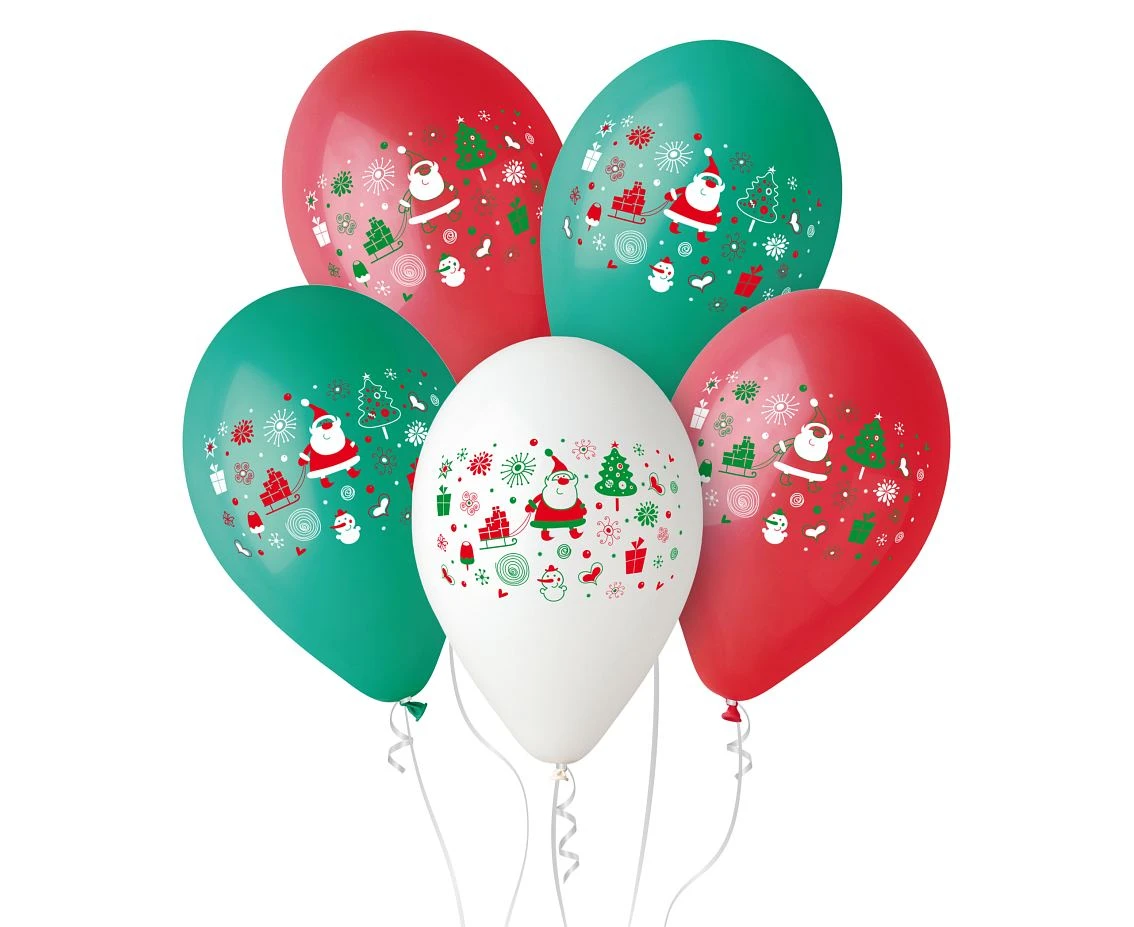 Balloons Gemar 12", pastel premium balloon "santa claus"; red, green and white, 5pcs EOL