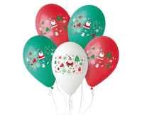 Balloons Gemar 12", pastel premium balloon "santa claus"; red, green and white, 5pcs EOL