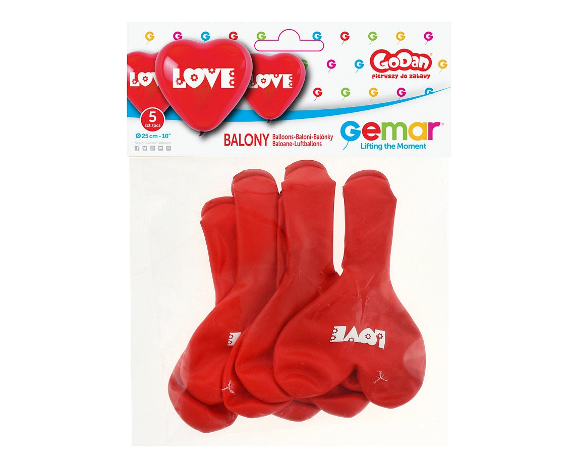 Balony Gemar, premium love serca, 5szt.
